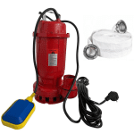 Pachet promo Pompa apa murdara din fonta DDT rosie WQD10 cu plutitor, 1100 W, 15 m³/h + Furtunul de pompier 2'' 20 m, 8 bari, cu cuple