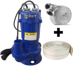 Pachet promo Pompa apa murdara submersibila cu tocator si plutitor, DDT, WQCD, 2200 W, 8 m³/h + Furtunul de pompier 2'' 20 m, 8 bari, cu cuple + Furtun de pompier 2'' 20 m