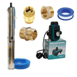 Pachet promo Pompa submersibilă DDT 4SP5/12 – 1.8 kW, 8 m³/h, 90 m inaltimea de refulare , 12 turbine inox rezistenta la nisip + Presostat electronic inteligent digital reglabil DDT + accesorii