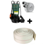 Pachet promo Pompa submersibila apa murdara, cu plutitor, fara tocator, DDT, WQD10, 2200 W, 10 m³/h, 8 m + Furtunul de pompier 2'' 20 m, 8 bari, cu cuple + Furtun de pompier 2'' 20 m