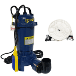 Pachet promo Pompa submersibila cu tocator si plutitor, DDT, WQD10, 2600W + Furtunul de pompier 2'' 20 m, 8 bari, cu cuple
