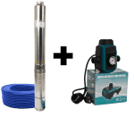 Pachet promo Pompa submersibila de mare adancime, DDT, 4SDM3-20, 2500 W, 20 turbine, 12 m³/h Inox, 30 m cablu + Presostat electronic inteligent digital reglabil DDT
