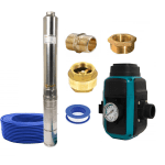 Pachet promo Pompa submersibila de mare adancime, DDT, 4SDM3-20, 2500 W, 20 turbine, 12 m³/h Inox, 30 m cablu + Presostat electronic inteligent digital reglabil DDT + accesorii