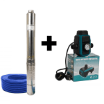 Pachet promo Pompa submersibila de mare adancime, DDT, 4SDM3-7, 1500 W, 7 m³/h, 7 turbine, Inox, 30 m cablu + Presostat electronic inteligent digital reglabil DDT