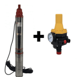 Pachet promo Pompa submersibila de mare adancime, DDT, QJD12-120-1.8, 1800 W, 8 m³/h, 12 turbine, Inox + Presostat electronic automat DDT LS6, 1.1kW, 10 bar