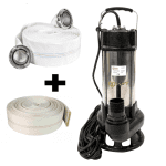 Pompa submersibila cu dublu tocator pentru apa murdara, DDT, V1500T, 1500 W, Inox + Furtun pompier, 20 metri, 2 toli + Furtunul de pompier 2'' 20 m, 8 bari, cu cuple