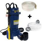 Pompa submersibila cu tocator si plutitor, DDT, WQD10, 2600W + Furtun pompier, 20 metri, 2 toli + Furtunul de pompier 2'' 20 m, 8 bari, cu cuple