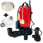 Pompa submersibila cu tocator si plutitor, DDT, WQD10, 3000W + Furtun pompier, 20 metri, 2 toli + Furtunul de pompier 2'' 20 m, 8 bari, cu cuple