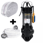 Pompa submersibila de apa murdara DDT V1500F, 1500 W, 12 mc/h+ Furtun pompier, 20 metri, 2 toli + Furtunul de pompier 2'' 20 m, 8 bari, cu cuple