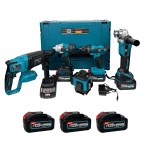Trusa 5 Unelte German Meister: Rotopercutor, Autofiletantă, Mașină de Impact, Flex, Nivela Laser, 128V, 8Ah, 3 Acumulatori