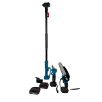 Set Foarfecă Grădină + Mini Drujbă German Meister, 2× Acumulatori 128V 8Ah, Braț Telescopic 2 m