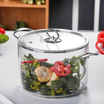 Oală din Sticlă Termorezistentă, 3.5L, Diametru 20 cm, Mânere Inox