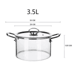 Oală din Sticlă Termorezistentă, 3.5L, Diametru 20 cm, Mânere Inox - imagine 4