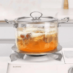Oală din Sticlă Termorezistentă, 3.5L, Diametru 20 cm, Mânere Inox - imagine 3