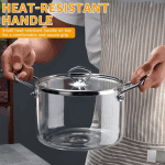 Oală din Sticlă Termorezistentă, 3.5L, Diametru 20 cm, Mânere Inox - imagine 2
