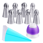 Set 20 piese pentru decorare prăjituri – 8 duiuri rusești inox 304, 1 poș silicon reutilizabil, 10 poșuri de unică folosință, 1 adaptor
