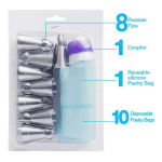 Set 20 piese pentru decorare prăjituri – 8 duiuri rusești inox 304, 1 poș silicon reutilizabil, 10 poșuri de unică folosință, 1 adaptor - imagine 3