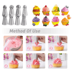Set 20 piese pentru decorare prăjituri – 8 duiuri rusești inox 304, 1 poș silicon reutilizabil, 10 poșuri de unică folosință, 1 adaptor - imagine 2