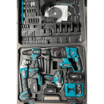 Trusă German Meister 4 Scule – Rotopercutor SDS Plus, Impact, Bormașină, Polizor Unghiular Ø125, 3 Acumulatori 36V 5Ah, 65 Accesorii, Valiză - imagine 10