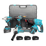 Trusă German Meister 4 Scule – Rotopercutor SDS Plus, Impact, Bormașină, Polizor Unghiular Ø125, 3 Acumulatori 36V 5Ah, 65 Accesorii, Valiză