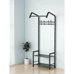 Cuier haine cu suport pantofi 165x57 cm, model MKS-306, metal negru