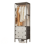 Cuier multifuncțional 3 niveluri cu suport pantofi și 3 sertare, 188x41x41 cm, negru - imagine 4