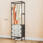 Cuier multifuncțional 3 niveluri cu suport pantofi și 3 sertare, 188x41x41 cm, negru - imagine 3