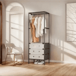 Cuier multifuncțional 3 niveluri cu suport pantofi și 3 sertare, 188x41x41 cm, negru - imagine 2