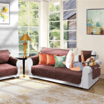 Cuvertură matlasată canapea 3 locuri AllizBan, 170 x 270 cm, model romburi, reversibilă, maro - imagine 2