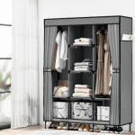 Dulap textil universal HCX Wardrobe CL-128, 170x130x45 cm, structură metalică, poliester, gri