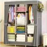 Dulap textil universal HCX Wardrobe CL-128, 170x130x45 cm, structură metalică, poliester, gri - imagine 2