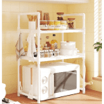 Etajeră pentru cuptor microunde, 3 niveluri, 71 x 48 x 26 cm, plastic, alb - imagine 4