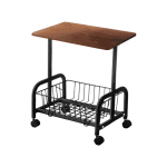 Masă laterală mobilă cu roți, rafturi metalice și blat din lemn, 54x43x30 cm, culoare coffee - imagine 5
