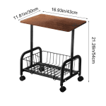 Masă laterală mobilă cu roți, rafturi metalice și blat din lemn, 54x43x30 cm, culoare coffee - imagine 4