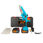 Mini drujbă electrică Ieto, 2 acumulatori 24V 6Ah, lamă 10 cm, ungere automată, afișaj electronic
