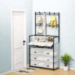 Organizator cuier și suport pantofi, 169 x 35 x 57 cm, structură metalică, sertare textile - imagine 4