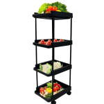 Raft bucătărie din plastic, 4 niveluri, 122 cm înălțime, 4 compartimente, negru