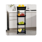 Raft bucătărie din plastic, 4 niveluri, 122 cm înălțime, 4 compartimente, negru - imagine 4