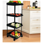 Raft bucătărie din plastic, 4 niveluri, 122 cm înălțime, 4 compartimente, negru - imagine 3