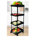 Raft bucătărie din plastic, 4 niveluri, 122 cm înălțime, 4 compartimente, negru - imagine 2