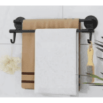 Suport dublu pentru prosoape 50 cm, montare pe perete, cu 2 bare și 2 cârlige, negru - imagine 3