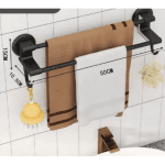 Suport dublu pentru prosoape 50 cm, montare pe perete, cu 2 bare și 2 cârlige, negru - imagine 2