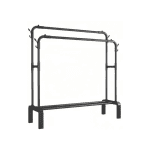 Suport haine metalic 150x96x45 cm, 2 bare pentru umerașe, etajeră încălțăminte, negru - imagine 2