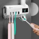 Suport periuțe dinți cu sterilizare UV și dozator pastă LY-50273, 4 periuțe, USB, alb - imagine 2