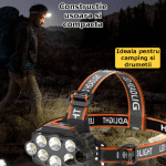 Lanternă frontală LED USB, 4 moduri lumină, indicator baterie, XC88, negru - imagine 5