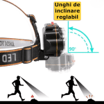 Lanternă frontală LED USB, 4 moduri lumină, indicator baterie, XC88, negru - imagine 4