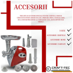 Masina electrica tocat carne ROSIE 3800W, 3 site, accesorii rosii inclus Craft-Tec MX713 - imagine 4