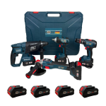 Trusă German Meister 4-în-1, 36V 5Ah cu 4 Acumulatori, Flex Ø125 mm, Pistol Impact 400 Nm, Bormașină și Rotopercutor Brushless, Afișaj Baterie Albastra *TRANSPORT GRATUIT*