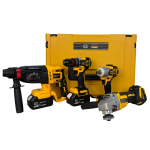 Trusă German Meister 4-în-1, 36V 6Ah, 2 Acumulatori, Rotopercutor 26 mm, Flex Ø125 mm, Pistol Impact 380 Nm și Bormașină Brushless, Valiză