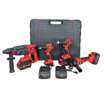 Trusă German Meister 4-în-1 Brushless, 3 Acumulatori 36V 4Ah, Pistol Impact 600 Nm, Flex Ø125 mm, Bormașină și Rotopercutor, Afișaj Digital *TRANSPORT GRATUIT*